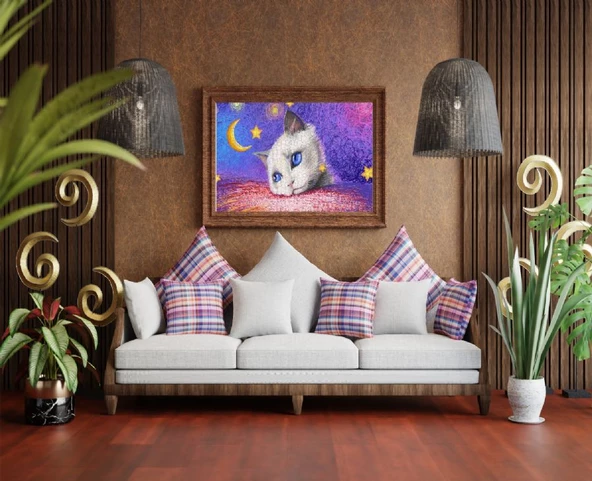 Nova 1000 Parça Puzzle - Yıldızların Altında - Beyaz Kedi - Resim 4