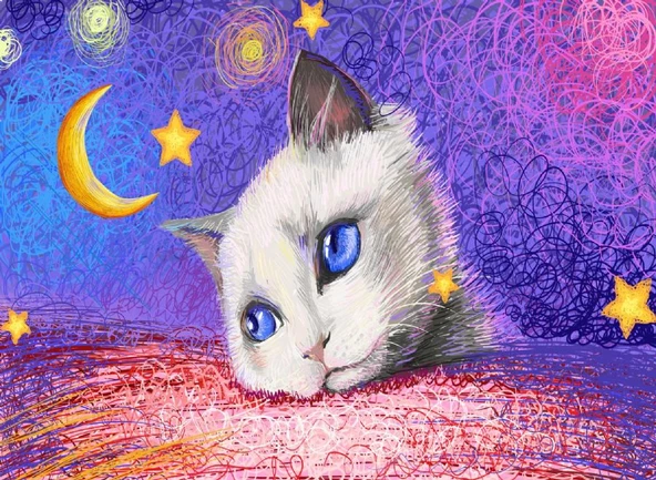 Nova 1000 Parça Puzzle - Yıldızların Altında - Beyaz Kedi