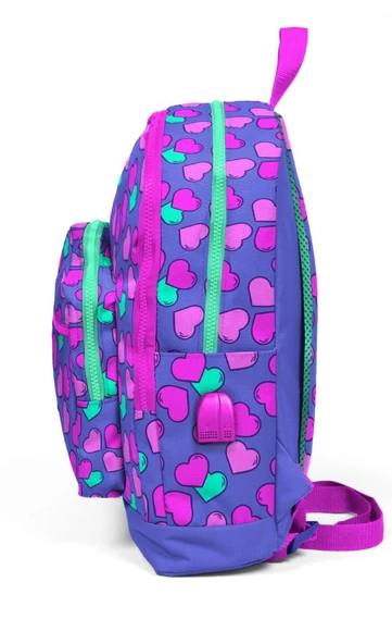 Coral High Kids Dört Gözlü Kız Çocuk İlkokul Çantası - Kalpler Baskılı - USB+AUX Soketli - Resim 2