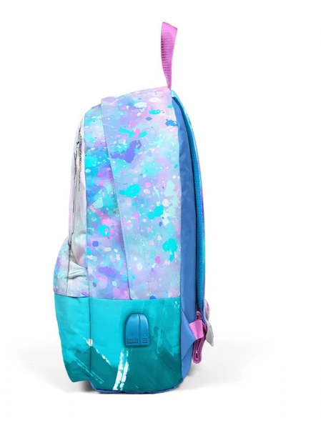 Coral High Mavi Yeşil Unicorn Desenli Sırt Çantası - Okul ve Günlük - USB+AUX Soketli - Resim 2