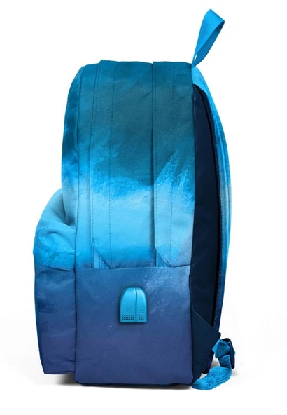 Coral High Mavi Degradeli Üç Gözlü Okul ve Günlük Sırt Çantası - USB+AUX Soketli - Resim 2