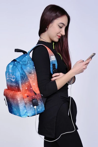 Coral High Galaksi Desenli Sırt Çantası - Okul ve Günlük - USB+AUX Soketli - Resim 2