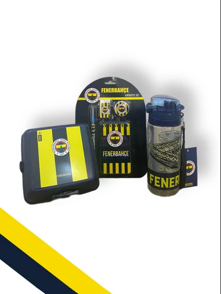 Fenerbahçe Taraftar Çubuklu 4 bölmeli Beslenme Kutusu Stad Figürlü 500 Ml Matara Kırtasiye Seti