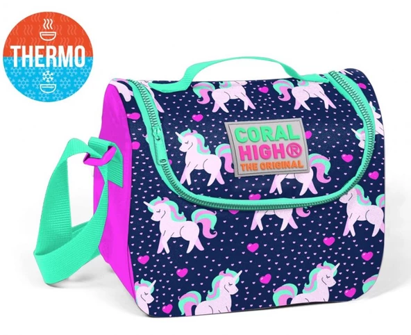 Coral High Lacivert Unicorn Desenli Termoslu Beslenme Çantası - Kız Çocuk