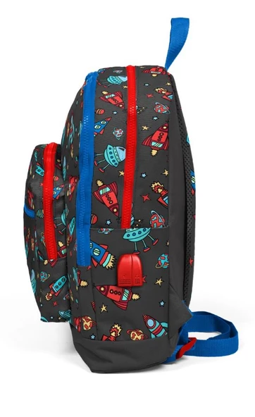 Coral High Kids Dört Gözlü Erkek Çocuk İlkokul Çantası - Gezegen ve Uzay Desenli - USB+AUX Soketli - Resim 2