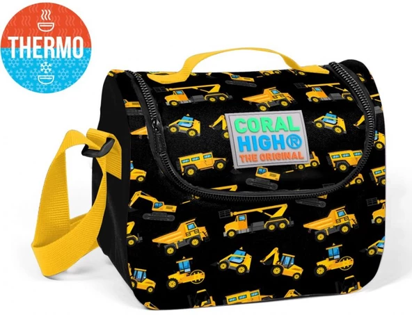 Coral High Sİyah Dozer Desenli Termoslu Beslenme Çantası - Erkek Çocuk
