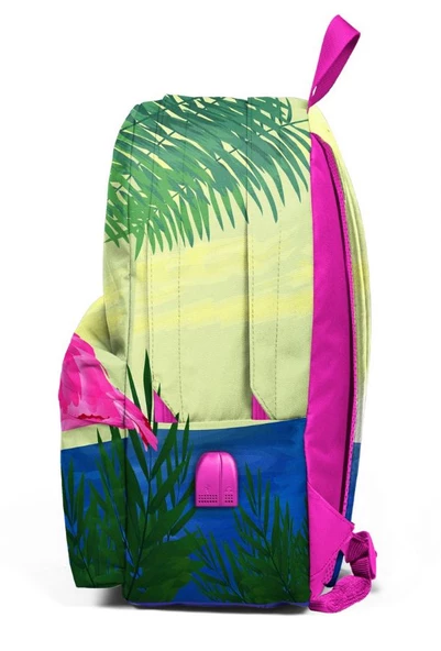 Coral High Flamingo Aşkı Üç Gözlü Okul ve Günlük Sırt Çantası - USB+AUX Soketli - Resim 2