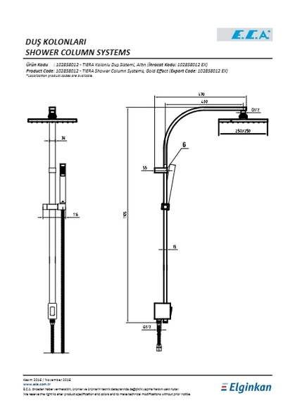 Eca Tiera Kolonlu Duş Sistemi Altın Görünümlü 250x250 - Resim 2