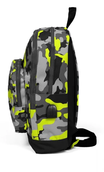 Coral High Kids Dört Gözlü Erkek Çocuk İlkokul Çantası - Yeşil Kamuflaj Desenli - USB+AUX Soketli - Resim 2