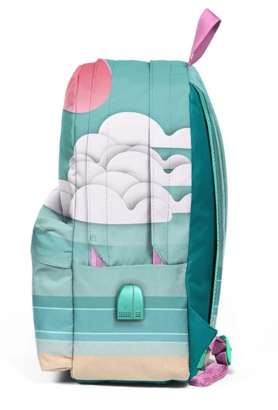 Coral High Yeşil Flamingolu Üç Gözlü Okul ve Günlük Sırt Çantası - USB+AUX Soketli - Resim 2