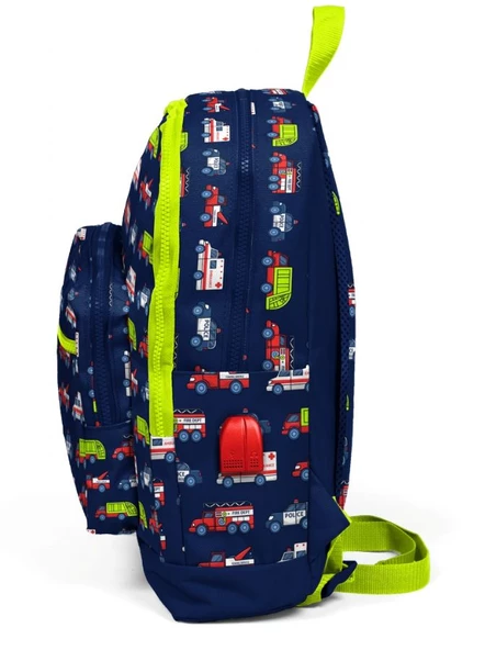 Coral High Kids Dört Gözlü Erkek Çocuk İlkokul Çantası - Yardımcı Arabalar Baskılı - USB+AUX Soketli - Resim 2