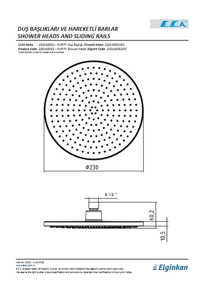 Eca Purity Duş Başlığı Ø230 - Resim 2