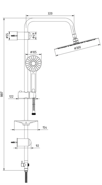 Ar Ark İnce Yuvarlak Duş Kolonlu Seti 2 Fonksiyonlu - Resim 2