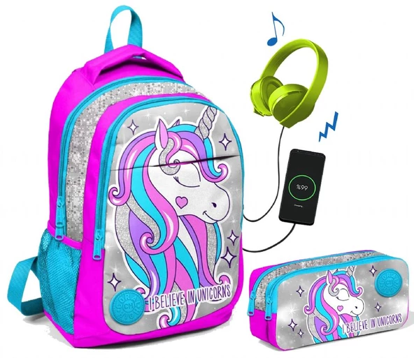 Coral High Pembe Unicorn Baskılı Okul Çanta Seti - Kız Çocuk