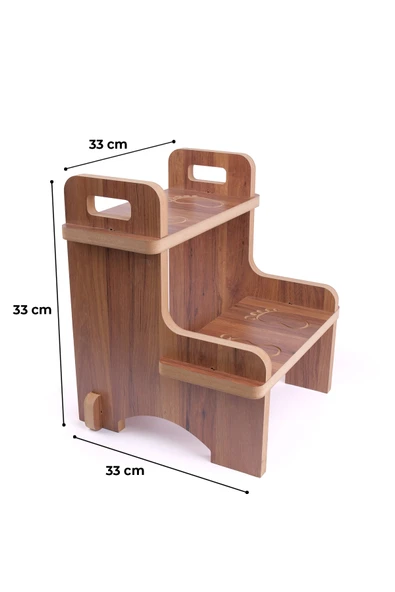 Ahşap Montessori Eğitici Kaymaz Çocuk Basamak-Tabure Banyo, Lavabo Merdiven Yükseltici - 7