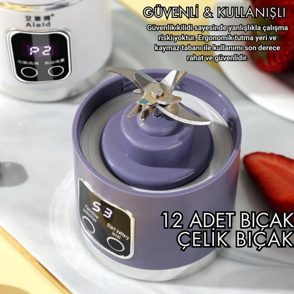Coofbe 50W 450Ml Kişisel Şarjlı Blender Buz Kırıcı Taşınabilir Smoothies Blender Meyve Sıkacağı Çelik Bıcaklı - Resim 9