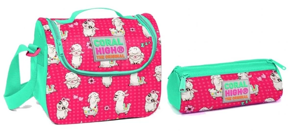 Coral High Kırmızı Lama Kız Çocuk Beslenme ve Kalemlik Seti ürün görseli