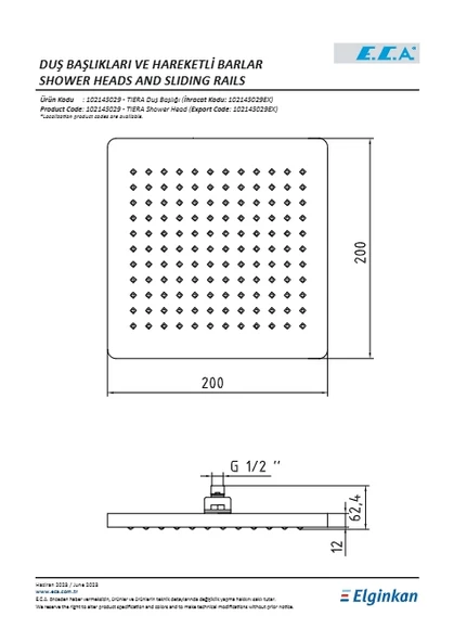 Eca Tiera Duş Başlığı 200x200 - Resim 2