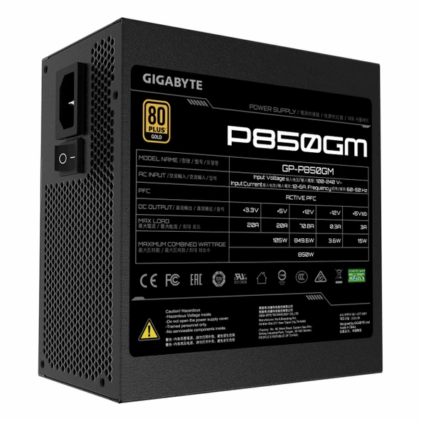 Gigabyte P850GM 850W 80+ Altın Modüler Güç Kaynağı - Resim 6