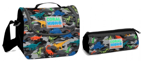 Coral High Kamuflaj Dinazor Erkek Çocuk Beslenme ve Kalemlik Seti ürün görseli