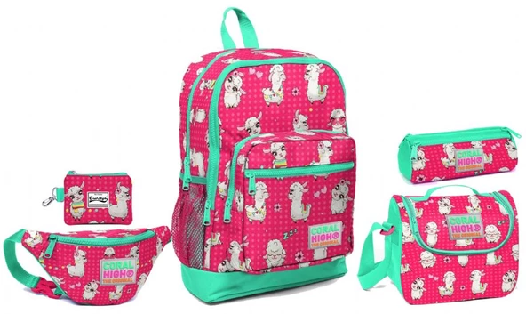 Coral High Lama Desenli Okul ve Günlük Çanta Seti - Kız Çocuk ürün görseli
