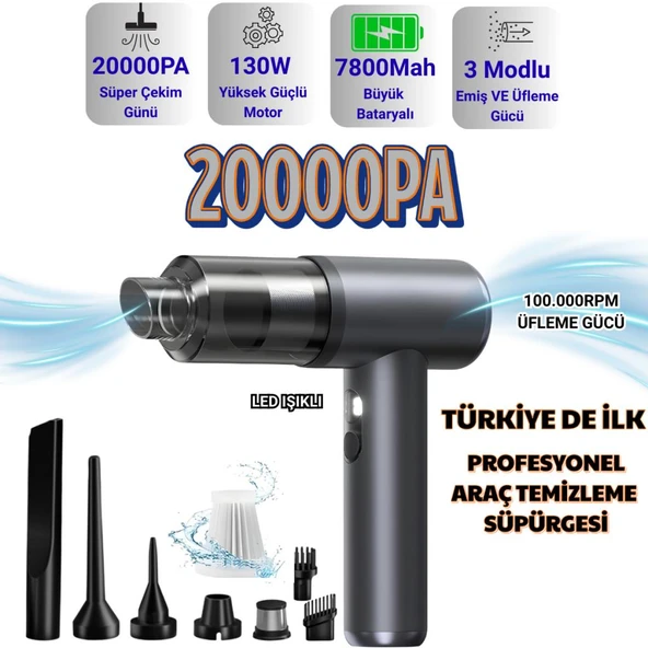 Coofbe 130W 3Modlu 20000PA Araç Süpürgesi 7800Mah Şarjlı Oto Süpürgesi Ve 100000 Rpm Üfleme Makinası ürün görseli 1