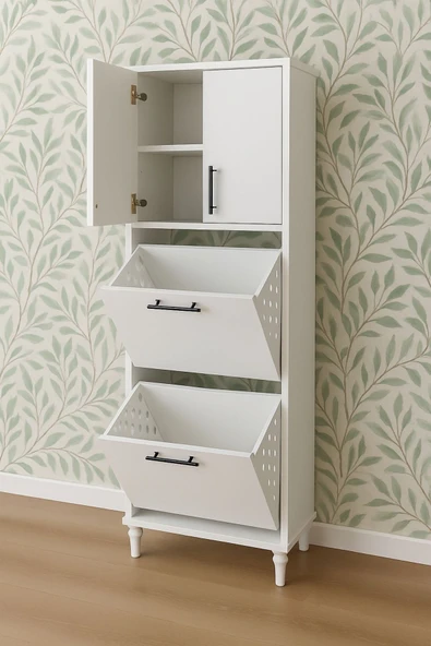 Nergis Çok Amaçlı Dolap Kirli Çamaşır Sepeti Dolabı 150x60