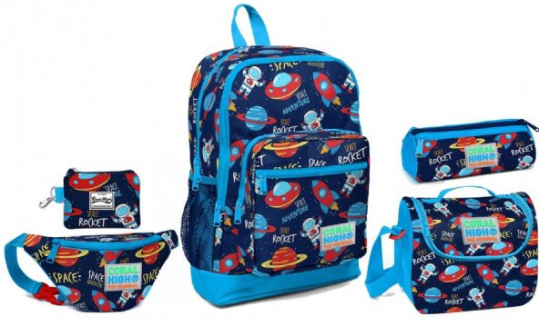 Coral High Uzay ve Gezegenler Desenli Okul ve Günlük Çanta Seti - Erkek Çocuk