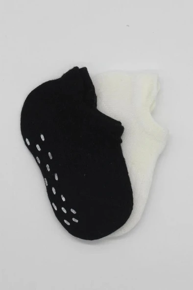 Eğitici Oyuncak Bistyle 2'Li Sneakers Kaymaz Basic Penye Çorap BS20103 Siyah Ekru - 3
