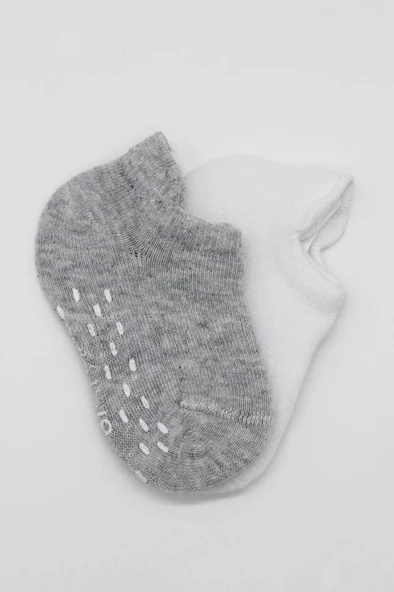 Eğitici Oyuncak Bistyle 2'Li Sneakers Kaymaz Basic Penye Çorap BS20103 Gri Beyaz - 4