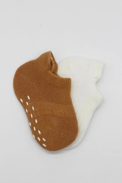 Eğitici Oyuncak Bistyle 2'Li Sneakers Kaymaz Colours Penye Çorap BS20104 Ekru Hardal - 4