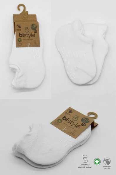 Eğitici Oyuncak Bistyle 2'Li Sneakers Kaymaz Basic Penye Çorap BS20103 Beyaz Beyaz - 5