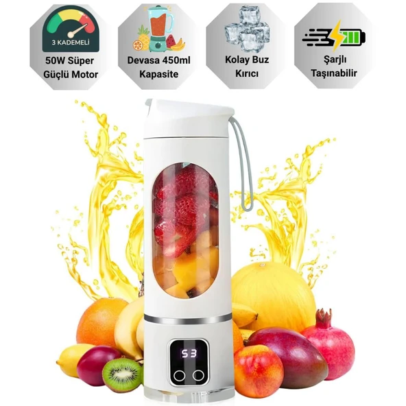 Coofbe 50W 450Ml Kişisel Şarjlı Blender Buz Kırıcı Taşınabilir Smoothies Blender Meyve Sıkacağı Çelik Bıcaklı - Resim 7
