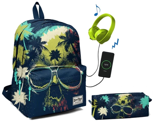 Coral High Üç Bölmeli Ortaokul ve Lise Okul Çantası Seti - Ormanda Kurukafa ürün görseli