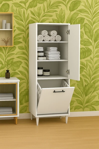 Orkide 2 Kapaklı Kirli Çamaşır Sepeti Dolabı 60x150 - 3