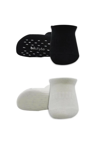 Eğitici Oyuncak Bistyle 2'Li Sneakers Kaymaz Basic Penye Çorap BS20103 Siyah Ekru - 2