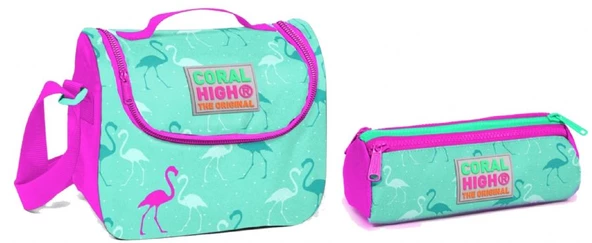 Coral High Yeşil Flamingo Kız Çocuk Beslenme ve Kalemlik Seti ürün görseli 1