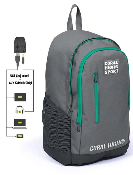 Coral High Sport Gri Okul ve Günlük Sırt Çantası - Çocuk, Genç
