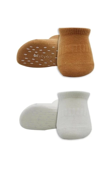 Eğitici Oyuncak Bistyle 2'Li Sneakers Kaymaz Colours Penye Çorap BS20104 Ekru Hardal - 2