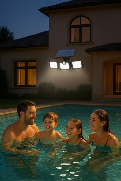 Volemi Üçlü Solar Led Projektör – Beyaz Işık – Sensörlü Dış Mekân Aydınlatma - Resim 3