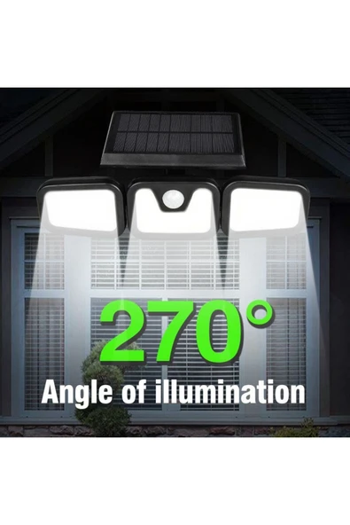 Volemi Üçlü Solar Led Projektör – Beyaz Işık – Sensörlü Dış Mekân Aydınlatma - Resim 7