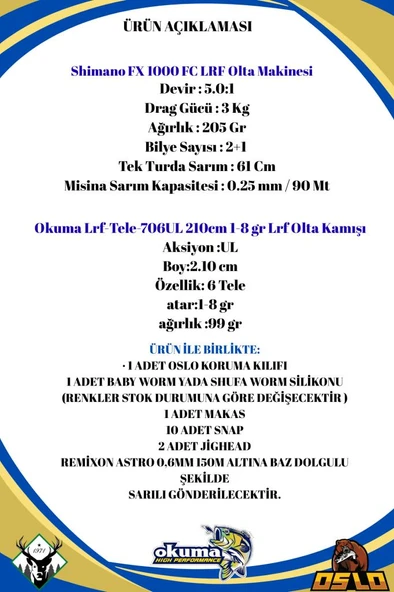 Okuma LRF Tele 213cm 1-8gr Shimano FX 1000 LRF Olta Seti - Resim 2
