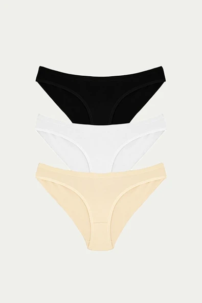 AmoraSecret AmoraSecret Pamuklu Siyah Beyaz Ten Rengi 3'lü Külot - 2