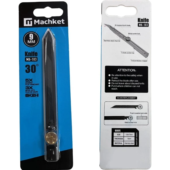 Machket‑103 9 mm Kilitli Metal Maket Bıçağı – Dayanıklı & Güvenli Kesim Aracı - 3