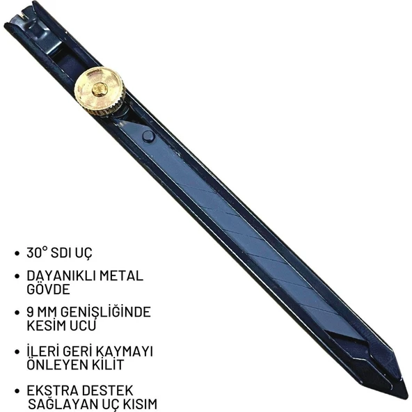 Machket‑103 9 mm Kilitli Metal Maket Bıçağı – Dayanıklı & Güvenli Kesim Aracı - 4