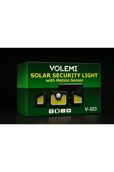 Volemi Üçlü Solar Led Projektör – Beyaz Işık – Sensörlü Dış Mekân Aydınlatma - Resim 2