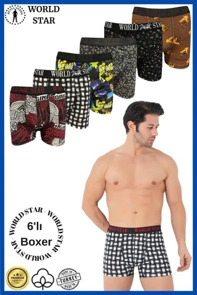 AmoraSecret AmoraSecret 6'lı Pamuklu Karışık Desenli Erkek Boxer - 1