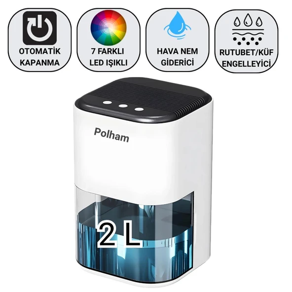 Coofbe 2000ml Işıklı Banyo Mutfak Dolap Nem Alma Cihazı Mantar Rutubet Nem Küf Önleyici Dehumidifer - Resim 7