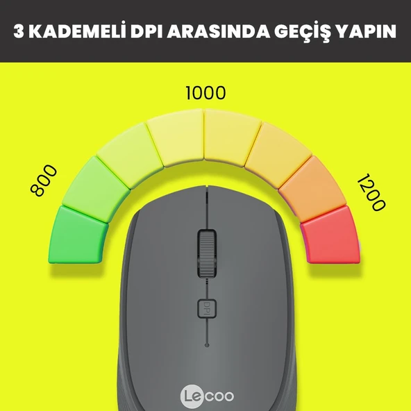 Lecoo WS202 Kablosuz 1200DPI 4 Tuşlu Optik Mouse Gri - 6