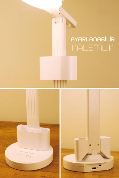 Şarjlı LED Masa Lambası Kalemlik Telefon Standlı Renk Ayarlı Dokunmatik Dimmer S9 - Resim 7